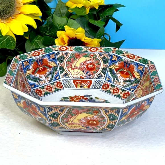 Toyo Nishiki Imari Intricate Floral Japanese Porcelain Octagon Shaped Bowl Japan - Picture 3 of 8